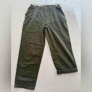 Free People Pleated Front Olive Straight Leg Chino Pants Size 10 Baggy Cotton